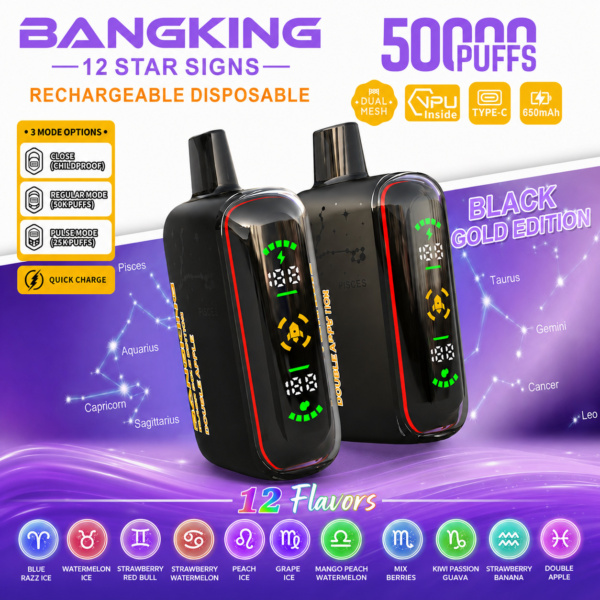 BANGKING 12 Star Signs 50000 Puffs Vape – Dual Mesh Rechargeable Disposable Vape | Child Lock | Regular & Pulse Mode | Type-C Charging