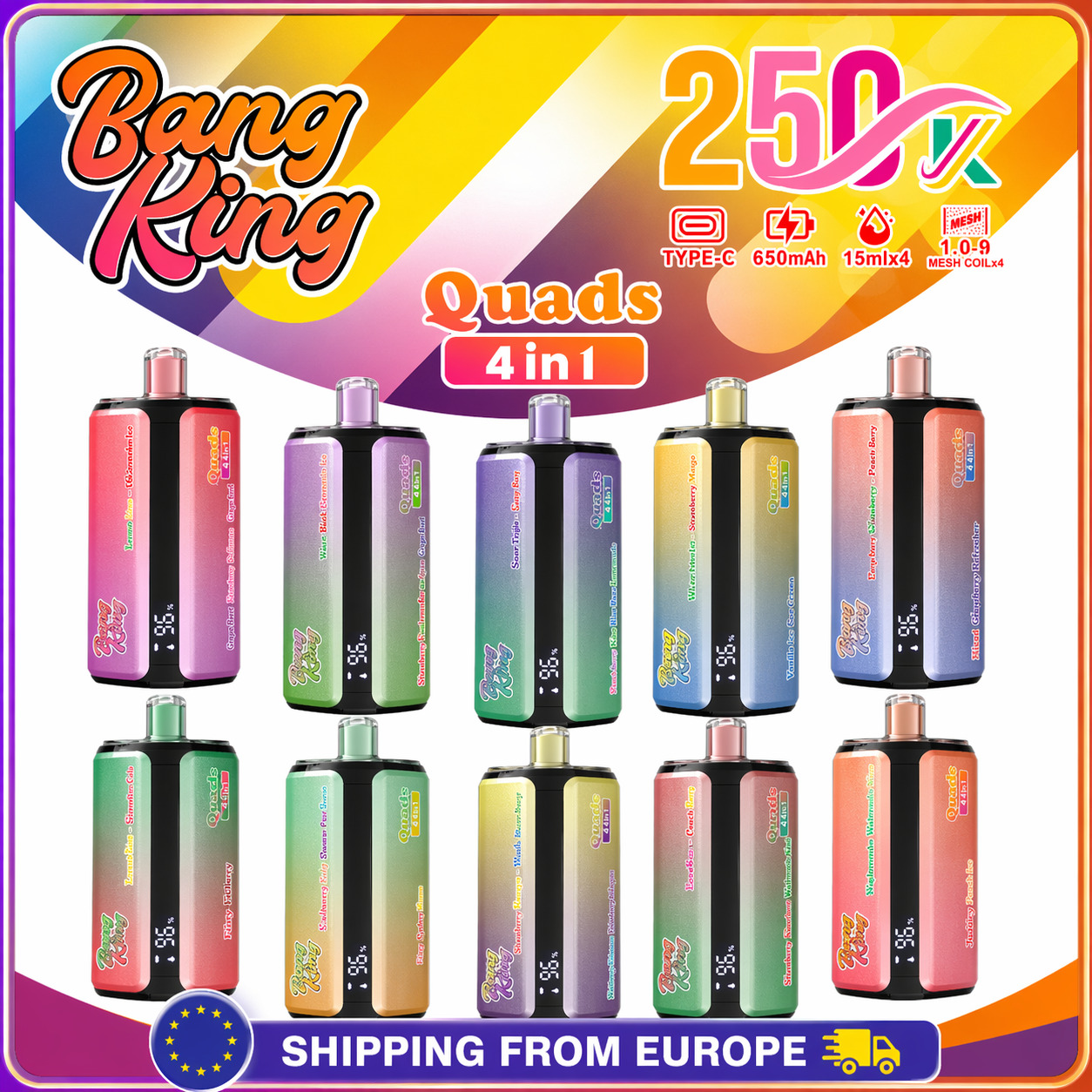 Bang King 250000 Puffs 4-in-1 Vape – Ultra High Capacity | (EU Warehouse)