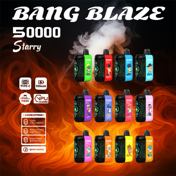 Bang Blaze Starry 50000 Puffs Vape  550mAh, Type-C Recharge  12 Flavors  1.0Ω Mesh Coil  OEM/ODM Supported