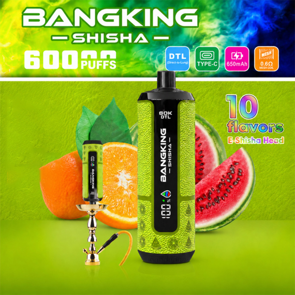 Bang King Shisha 60000 Puffs Vape – DTL Disposable E-Shisha | 0.6Ω Dual Mesh Coil | Type-C Rechargeable | 0% 2% 3% 5% Nicotine
