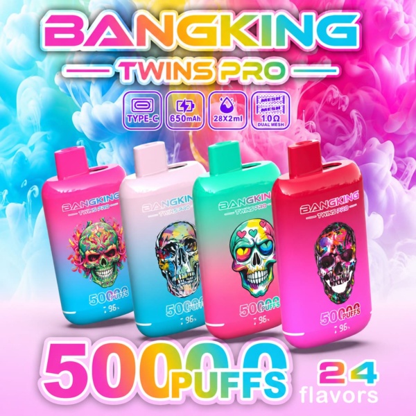 Bang King Twins 50000 Puffs Vape | 650mAh, Dual 28ml Pods | 12 Flavor Combos | Type-C Charging | OEM/ODM Available
