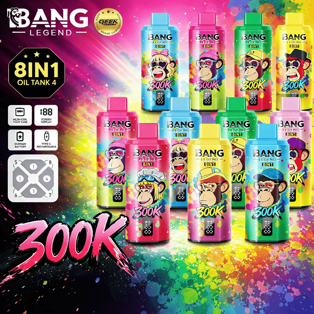 Bang Legend 300000 Puffs 8-in-1 Vape – 300K Ultra High Capacity | Mesh Coil | Type-C Rechargeable | 0% 2% 3% 5% Nicotine