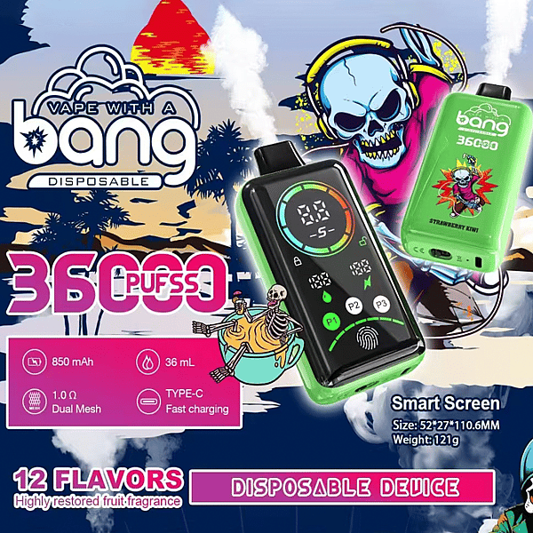Bang 36000 Power Disposable Vape   850mAh Battery, 36mL E-Liquid, 0% to 5% Nicotine Options