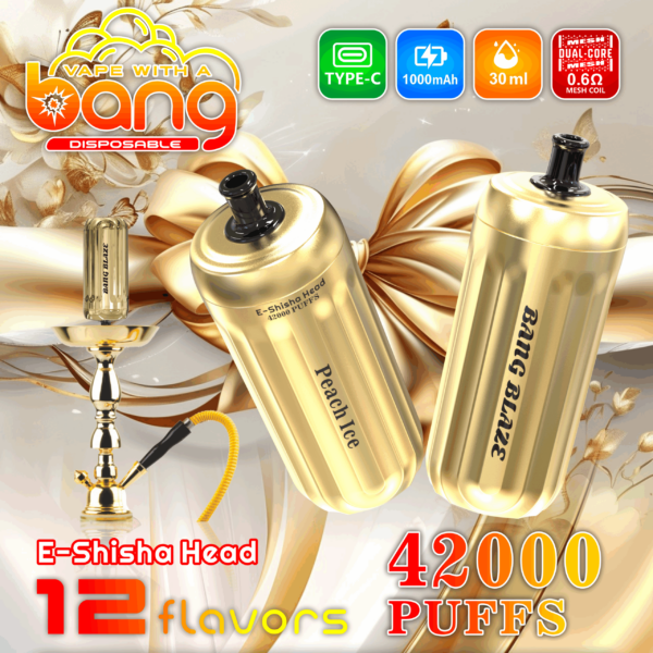Bang Gold 42000 Puffs Disposable Vape 850mAh Battery, 40mL E-Liquid, 0% to 5% Nicotine Options