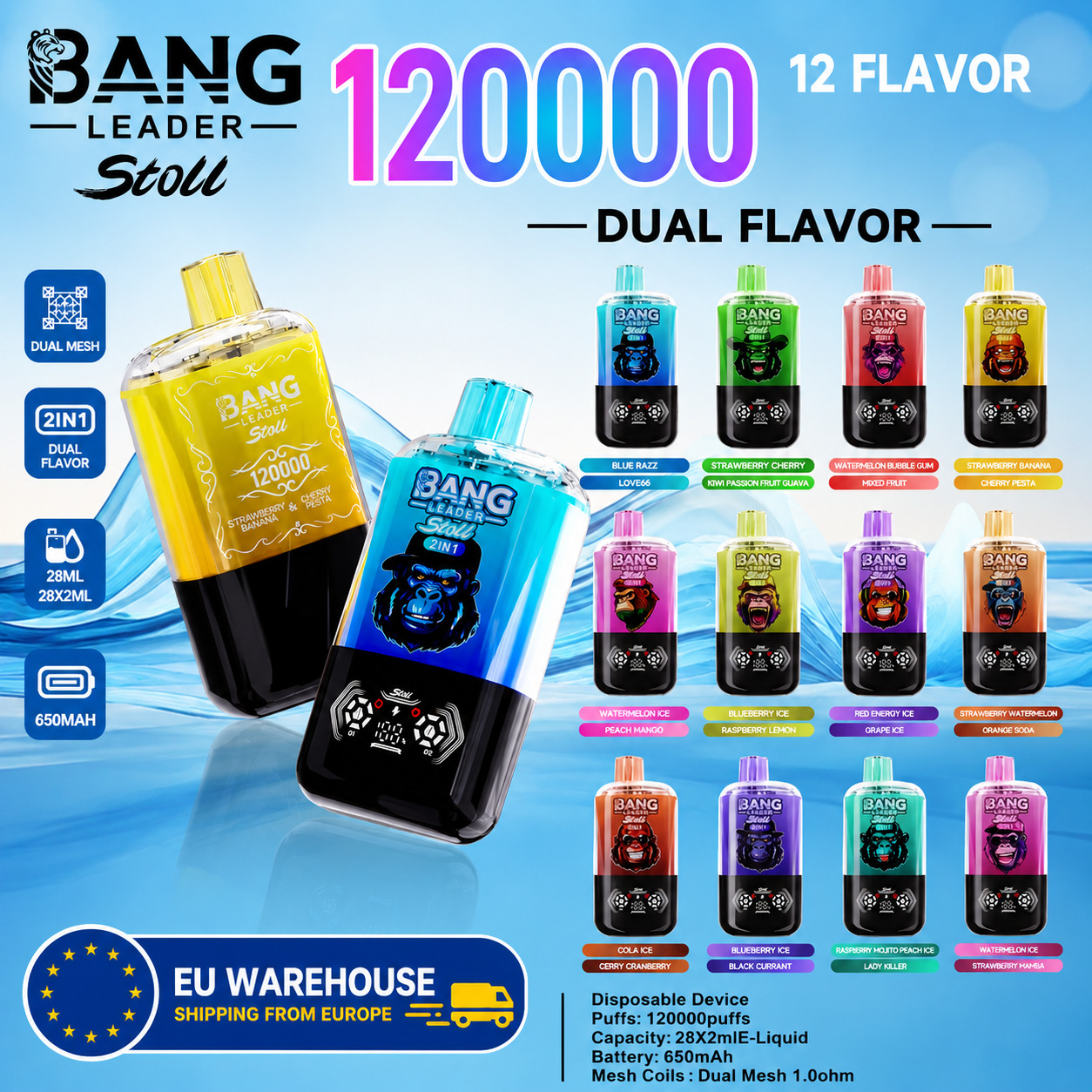 Bang Leader 120000 Puffs 2-in-1 Vape – Dual Flavor System Mesh Coil (EU Warehouse)